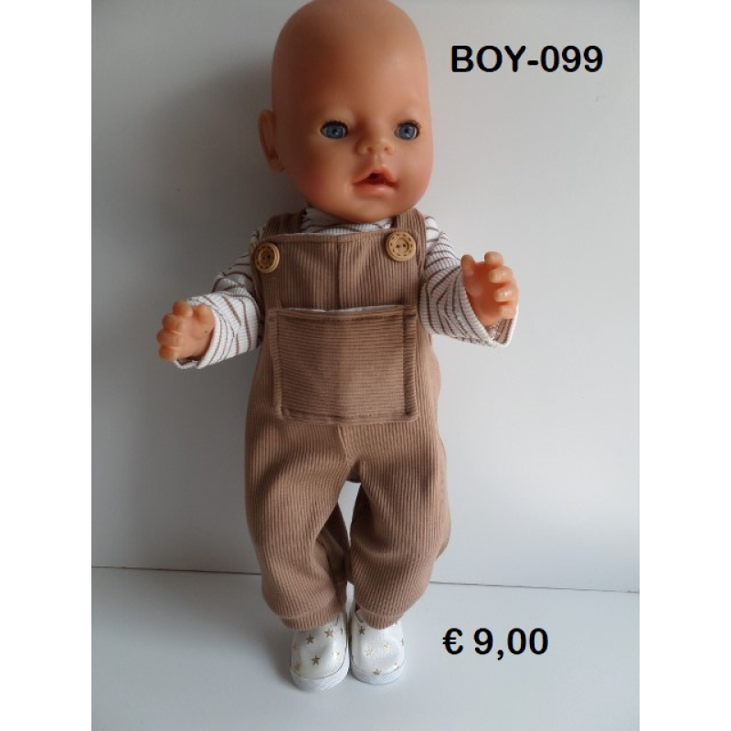 Tuinbroek taupe met gestreept shirt